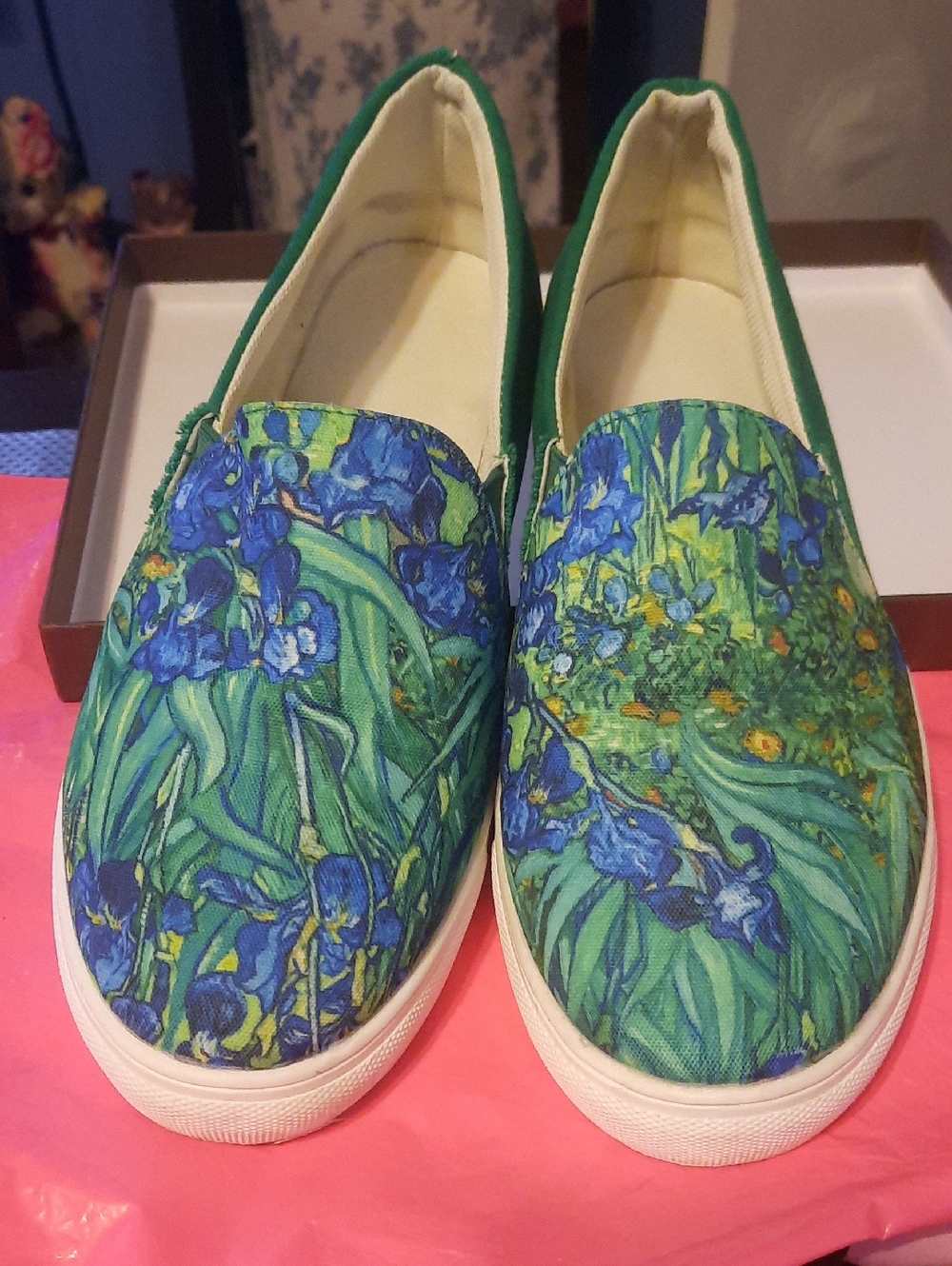 Slip-On Canvas Sneakers in Green & Blue Floral Print - Women